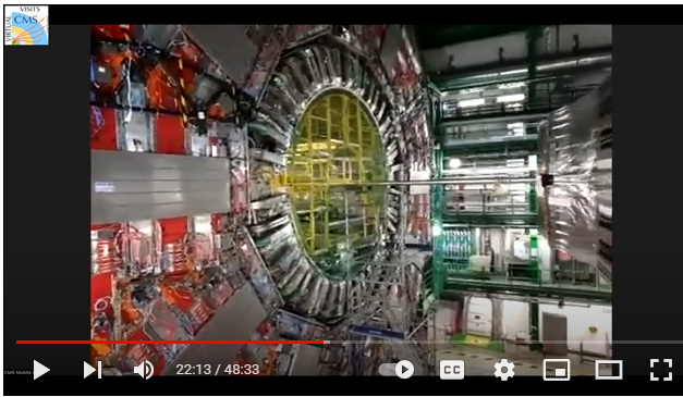 A view of the CMS detector which is a large steel machine.
